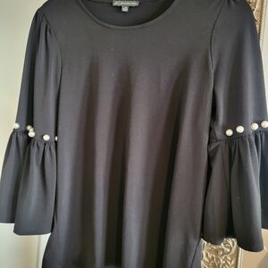 Adrianna Papell Black Blouse with Pearl Embellishments